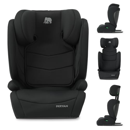 Deryan Charlie i-Size Kindersitz 100-150 cm, Kinderautositz mit Isofix, Gruppe 1/2/3, 9-36 kg, 3,5 bis 12 Jahre, mit Gurtbefestigung, Seitenaufprallschutz, Verstellbare Kopfstütze, Schwarz