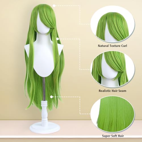 UTIEHD 100cm / 40 Inch Long Wig, Universal Costume Wig, Perfect for Party, Festivals, and Halloween (lime Green)