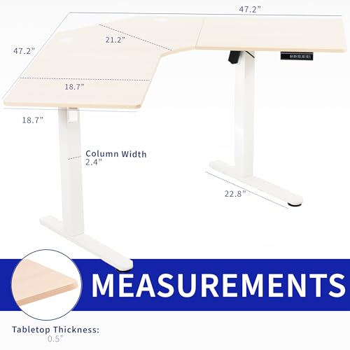 Image of VIVO Light Wood 47 x 47 in Corner Standing Desk, DESK-E1L94C | Electric, Holds 154 lbs, L-Shaped Table, Sit Stand, Height Adjustable, Memory Presets, Home Office, White Frame