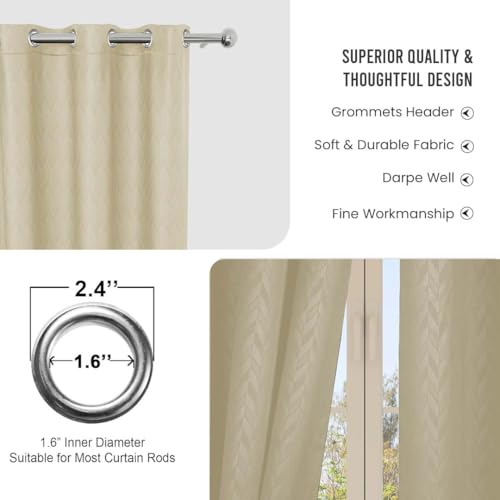 Image of LINENWALAS 100% True Blackout Curtains 6 Feet Long - 1 Panel Curtain, Herringbone Embossed Design Complete Light Block, Thermal Insulated & Noise Reducing Room Darkening Curtains (Beige)