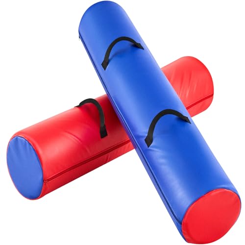 ShinyRelief 2 Pcs Jousting Sticks for Adults Sponge Filled Pugil Stick 72" l x 9" Dia PU Covered Set for Sparring Games, Blue and Red