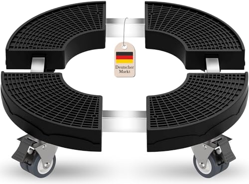 VIBINHO Pflanzenroller Outdoor Wetterfest Ø 38-50cm Rollbrett Pflanzen bis 200 KG Blumenroller Rund mit 360 Drehbare Rädern Transportroller Schwarz für Große Topfpflanzen/Sonnenschirme