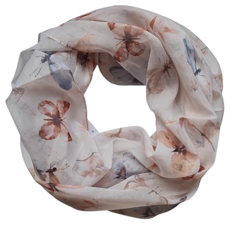 zarolo Damen Loop Schal Schlauchschal mit Blumen Schmetterlingen in Rosa dünnes Halstuch leichter Rundschal Tücher aus weicher Viskose/Baumwolle