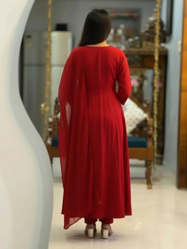 Image of ANNI Designer Women Viscose Embroidered Anarkali Kurta with Palazzo and Dupatta | Ladies Kurta Palazzo Dupatta Set | Ethnic Wear Indian Traditional Clothing for Women