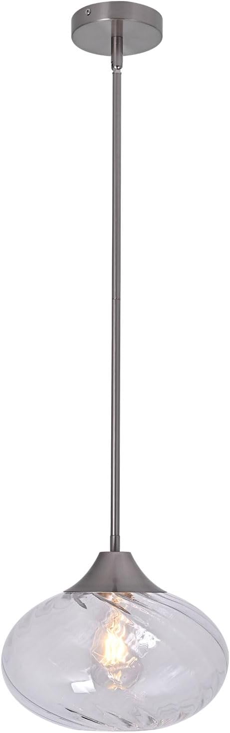 11''Glass Pendant Light Brushed Nickel Kitchen Island Lighting Fixtures,Modern Striped Glass Pendant Light, Hanging Ceiling Light with for Farmhouse Dining Room Bedroom Hallway(1 Pack)