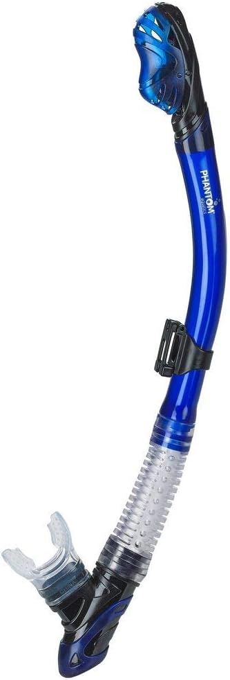 Phantom Aquatics Signature 2.0 Dry Snorkel | Adult Dry Top Easy-Breath Snorkel for Scuba Diving Freediving Snorkeling Swimming, with Comfortable Food-Grade Silicone Mouthpiece and Purge Valve- Blue