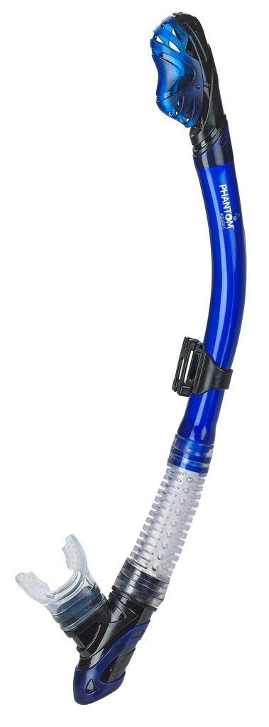 Phantom Aquatics Signature 2.0 Dry Snorkel | Adult Dry Top Easy-Breath Snorkel for Scuba Diving Freediving Snorkeling Swimming, with Comfortable Food-Grade Silicone Mouthpiece and Purge Valve- Blue