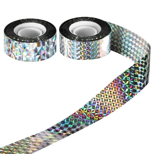 AOOWU Odstraszacz ptaków, 2 rolki 100m x 2,4cm Premium taśma odstraczająca ptaki, odblaskowa, odblaskowa taśma odstraczająca ptaki, taśma odstraczająca ptaki do ochrony ogrodów, dziedzińców, roślin