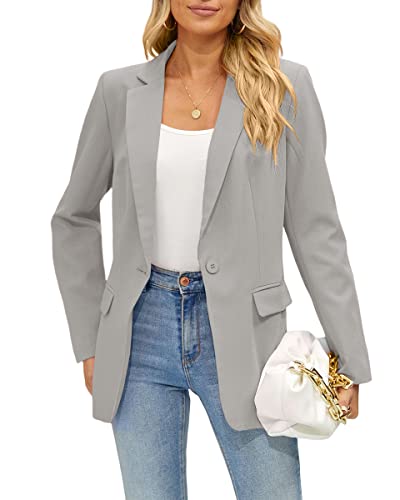 Pfvkeree Women's Casual Open Front Blazers Office Work Long Sleeve Jackets Blazer With Pockets Dark Grey #TOP3