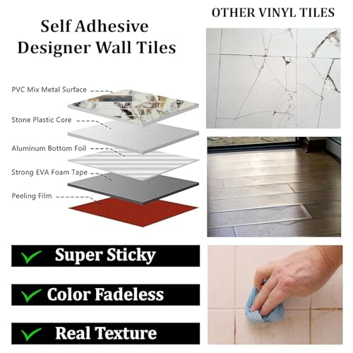 Image of WrapWall 3D Wallpaper Self Adhesive Foam Pack of 4 (60x30 cm) | Waterproof Brick Design Wallpaper |Peel & Stick DIY Wall Decor for Living Room Bedroom Kitchen (4, Cream Mosaic)