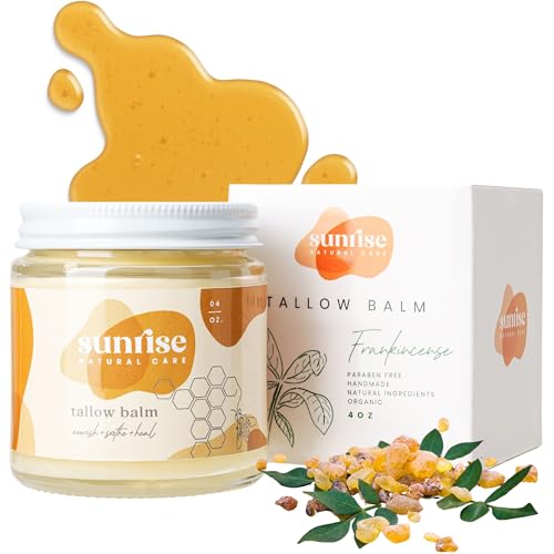Sunrise Natural Care Unwhipped Honey and Tallow Balm - Body and Face Moisturizer - 100% Grass Fed Beef Tallow - 4 ounces - Frankincense