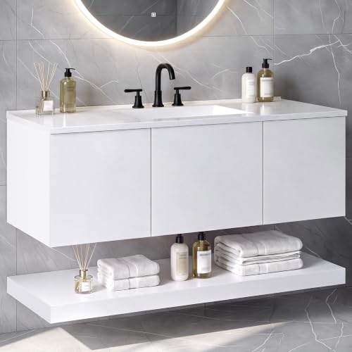 fatani 48 Inch Floating Bathroom Vanity with Sink and Open Bottom Shelf