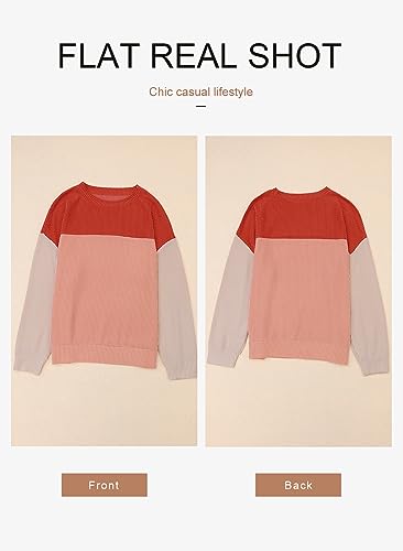 Dokotoo Womens Pullover Shirts Ladies Crewneck Long Sleeve Colorblock Tunics Blouses Autumn Winter Casual Loose Jumper Tops Fall Fashion Knitted Tops Red Medium thumb #7