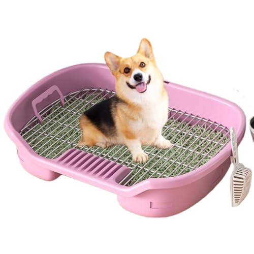 Apaeofl犬用トイレ、犬用トイレボックス、トレーニングトレイ、ペット用、小便器、ペット用小便器、尿トレイ、踏みつけ防止、トイレトレイ、漏れ防止、滑り止め、お手入れ簡単、環境に優しい素材 (62*45*15cm,ピンク)