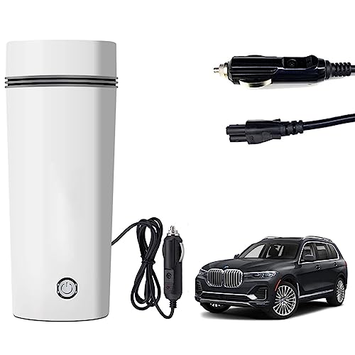 Image of Oshotto 12V Portable Electric Water Bottle for Hot Water Tea Coffee Kettle Mug Multipurpose Food Grade Fast Boil Auto Shut-off For Travel Camping, Road Trip Compatible with BMW X7 (350ml) - White