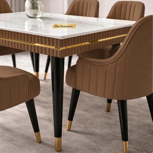 Image of Elara Modern Dining Table Set 4-Seater Wooden Dining Table Set | 1 Year Warranty | Nano Composite Marble Marble Top Table with 4 Chairs (Brown)