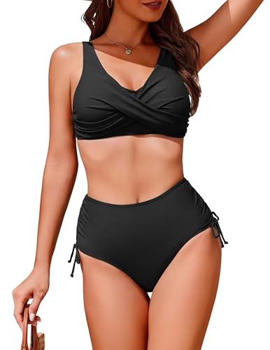 AI'MAGE Women's High Waisted Bikini Set Tummy Control 2 Piece Swimsuit for Women Push Up Twist Front Bathing Suit 2025