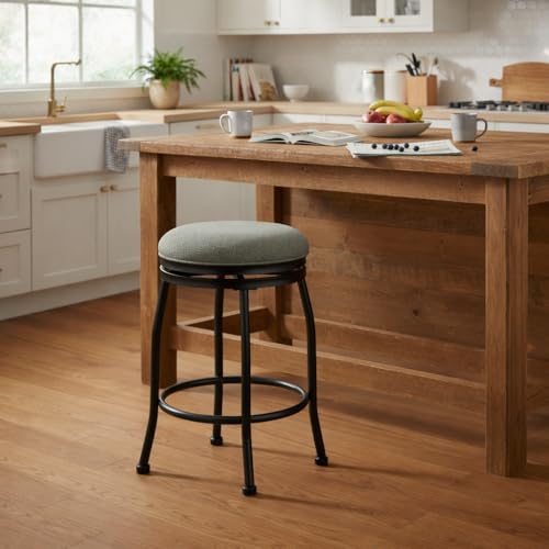 Image of HomePop Round Swivel Counter Stool with Metal Base, 24-Inch, Charcoal