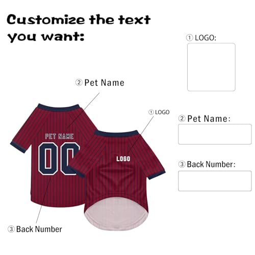Personalisiert Hundekostüm Personalisiert Haustier Trikot mit Name Nummer und Logo Haustier T-Shirts Haustiere Trikot Haustier Weste T-Shirts für Kleine Mittlere Bis Große Hunde (B40 Wine,L)