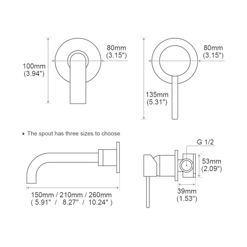 Grifo de lavabo de pared para eliminar salpicaduras y ganar espacio con latón mate 4