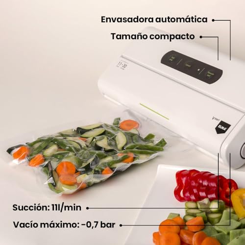 ELMA Envasadora al Vacío Doméstica V Start, Máquina al Vacío de Alimentos | Tamaño Compacto, Envasadora Automática con Barra de Sellado de 30cm | Blanco, 34 x 15 x 7cm, 175W | Incluye Bolsas al Vacío - imagen 2