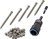 Pro Plugs System MoistureShield Elevate PVC Composite Decking Kit - 165 1/4” Plugs & 150 Epoxy Screws 2-3/4” for 100 ln ft - Tool and T20 Bit Included - New Elevate Line (Riverbank)