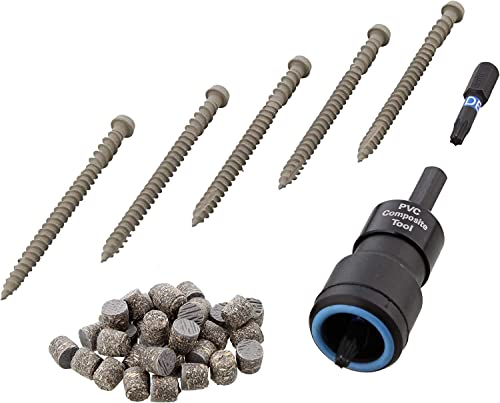 Pro Plugs System MoistureShield Elevate PVC Composite Decking Kit - 165 1/4” Plugs & 150 Epoxy Screws 2-3/4” for 100 ln ft - Tool and T20 Bit Included - New Elevate Line (Riverbank)