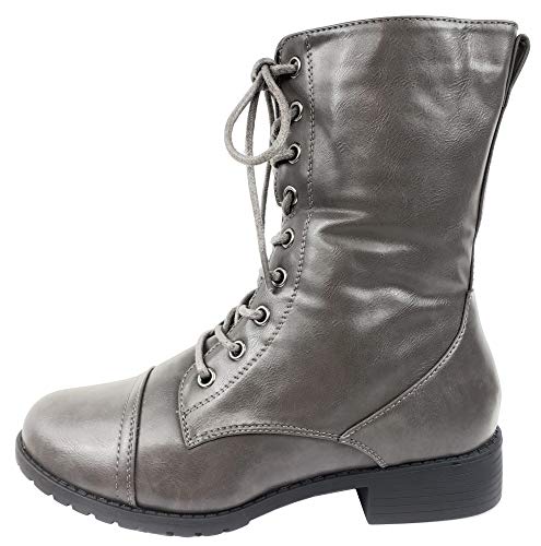 Image of Forever Link Womens Round Toe Military Lace Up Knit Ankle Cuff Low Heel Combat Boots