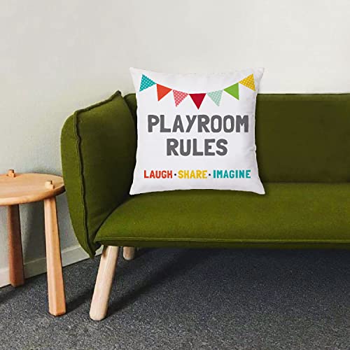 Playroom Rules Laugh Share Imagine Pillow Case,Gifts For Kids Boys Girls,18X18 Inches Throw Pillow Covers Home Bedroom Living Room Playroom Kids Themed Art Decor #TOP1