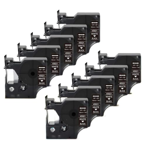 12mm x 7m 10pk���x���e�[�v45021���̔���D1���{���J�Z�b�g��LM160 280���x���|�C���g350�v�����^�[�ƌ݊���(White on Black)