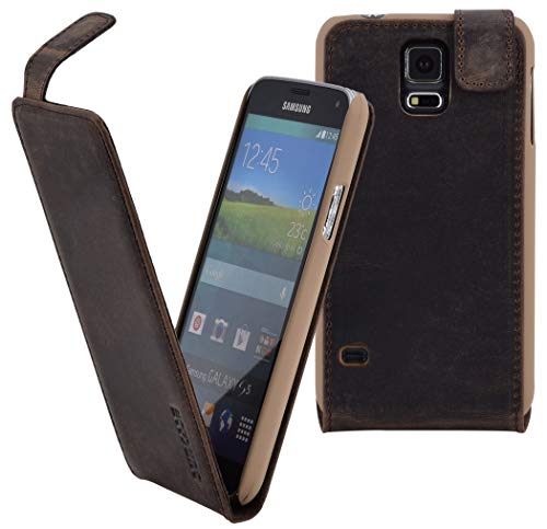 Suncase Original Flip-Style für Samsung Galaxy S5 | S5 Neo Lederhülle Ledertasche Tasche Schutzhülle Hülle Cover Hülle in antik braun
