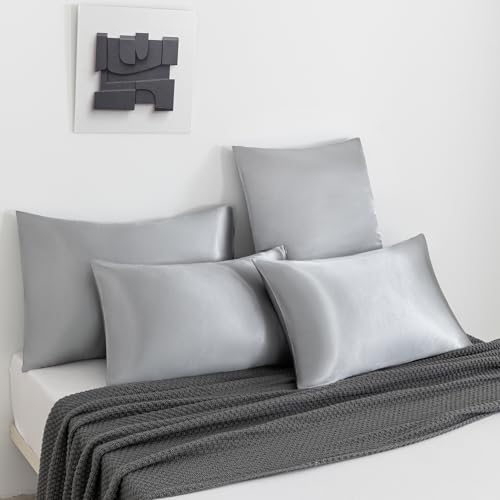 MINIPANDA Pacote com 4 fronhas Queen de cetim para cabelo e pele, fronha de cetim com fecho de envel