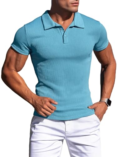 Agilelin Polo Hommes Manches Courtes T-Shirts,T-Shirts Homme Stretch Muscle,Chemise Casual...