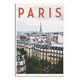 Poster vintage de voyage Paris sur toile pour bureau, famille, chambre à coucher, décoration murale, 20 x 30 cm, sans cadre.