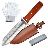 SPEEDWOX HORI HORI Gartenmesser mit Schneide Gartengeräte mit Lederscheide Ergonomischer Griff mit Aufhängeloch Schärfstein und Handschuhe enthalten zum Jäten, Pflanzen, Graben, Beschneiden