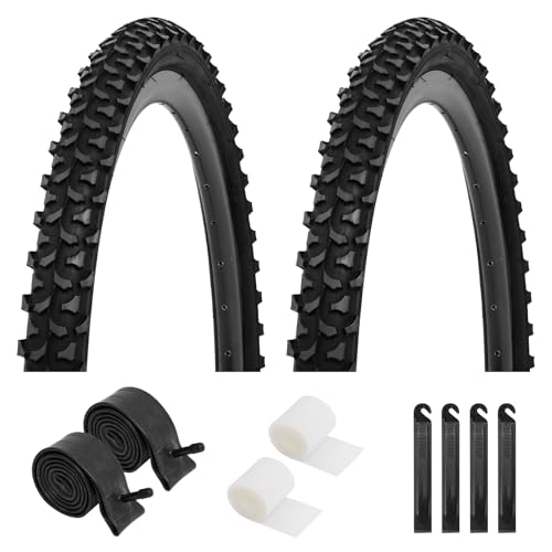 Neumáticos de bicicleta de 24 x 1.95/26 x 1.95, paquete de 2 neumáticos plegables de repuesto para bicicleta de montaña, neumáticos de bicicleta resistentes a pinchazos y tubos de bicicleta de 24/26 x