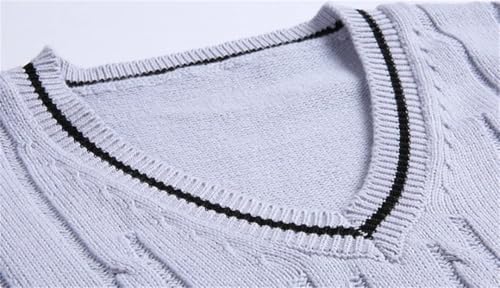 V-Neck Winter Knit Vests for Men Sleeveless Thick Cable Waistcoat Slim Fit Pullover Sweater Tops3