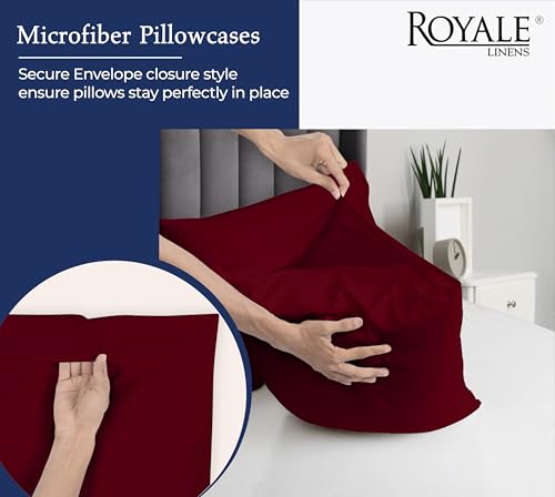 Image of Royale Linens Queen Pillowcase Set of 2 - Bed Pillow Cover - 20 inch x 30 inch - Red Pillowcases - 1800 Brushed Microfiber, Wrinkle & Fade Resistant - Soft & Cozy- Queen Size Pillow Case (Burgundy)