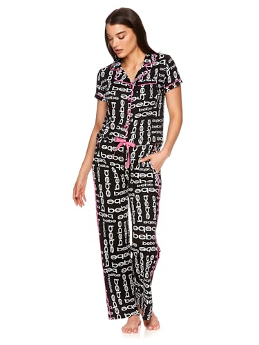 Image of bebe Womens 2 Piece Bridesmaid Pajamas Set Short Sleeve Button Down Shirt and Pants