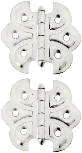Pair of Victorian Butterfly Cabinet Hinges 2 1/4" H x 2 3/8" W in Polished Nickel. Antique Hinges.