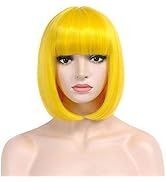 COSYMAY Short Yellow Wig 12'' Bright Yellow Wig with Bangs Yellow Bob Wig Synthetic Halloween Par...