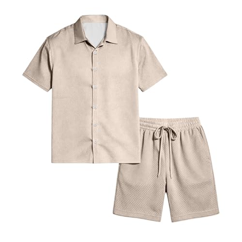 Ensemble homme short raffiné en beige avec finitions soignées pour vacances et plage