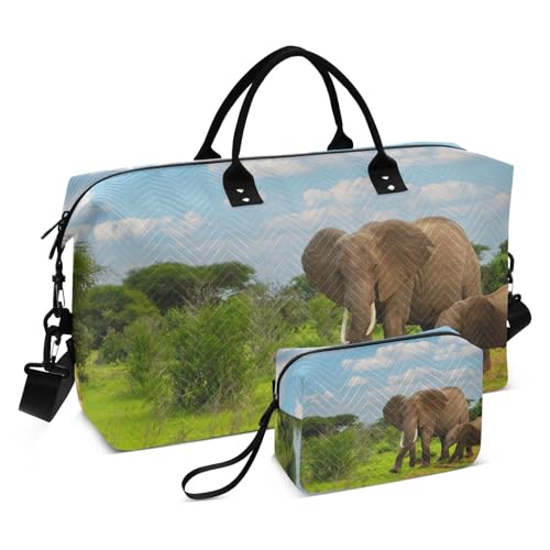 Große Reisetasche, Elefant und sie, Baby-Wochenend-Reisetasche für Damen und Herren, Gepäcktasche mit Trolleyhülle, Flugzeug-Reiseutensilien zum Fliegen, #04, Einheitsgröße, modisch