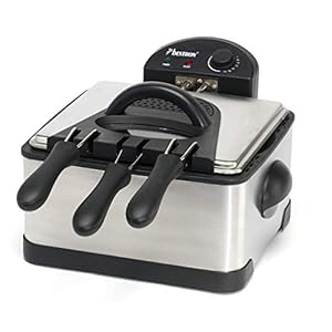 Bestron DF402B Family Friteuse met Cool Zone, 1 grote en 2 kleine frituurmanden, 4 liter, Frituurpan met kijkvenster, 2000W, rvs