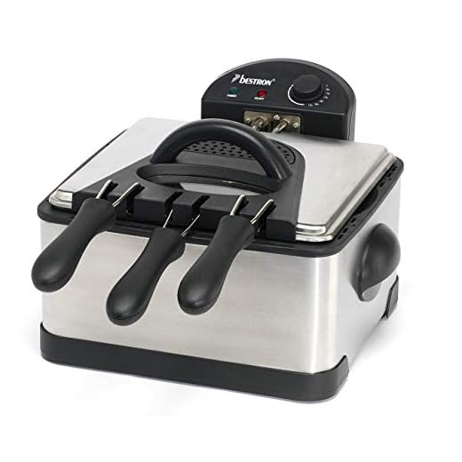 Bestron DF402B Family Friteuse met Cool Zone, 1 grote en 2 kleine frituurmanden, 4 liter, Frituurpan met kijkvenster, 2000W, rvs