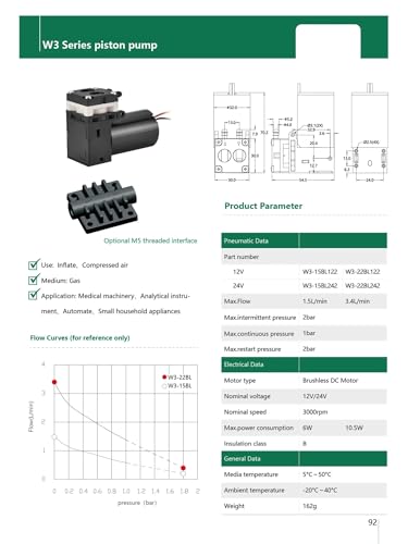 Pompe à piston à vide sans balais 2 bars W3-22BL122 M5 DC 12V miniature - 6