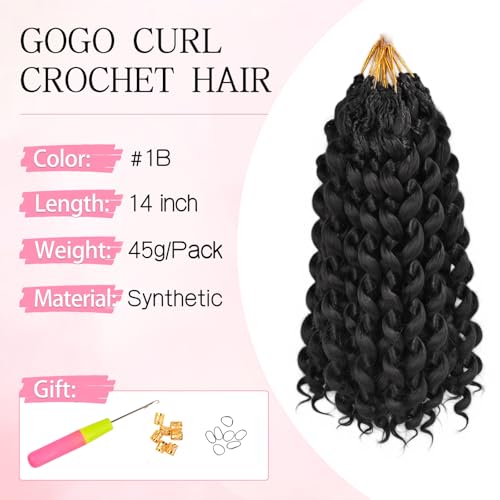14 Inch Crochet Hair for Black Women, Gogo Curl Crochet Hair Ocean Wave Braiding Hair, Natural Black Water Wave Braids (14inch, 8 Packs, 1B#) — view 2