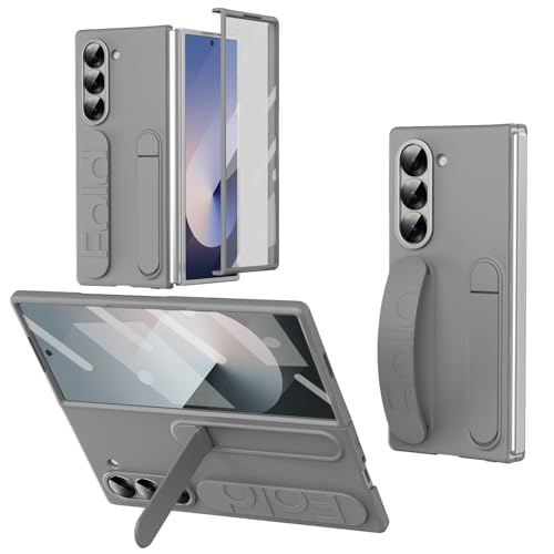 for Samsung Galaxy Z Fold 6 Protect Case with Wristband Stand,Bulit-in Screen & Lens Protection Shockproof Full Body Drop Fall Protection.(Grey) Grey Samsung Galaxy Z Fold 6