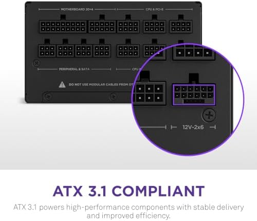 NZXT C1000 Gold ATX 3.1 - Fully Modular Low-Noise PC Gaming Power Supply - 1000 Watts - 80 Plus Gold - 12V-2x6 Connector - Zero Fan Mode - 100% Japanese Capacitors - Black