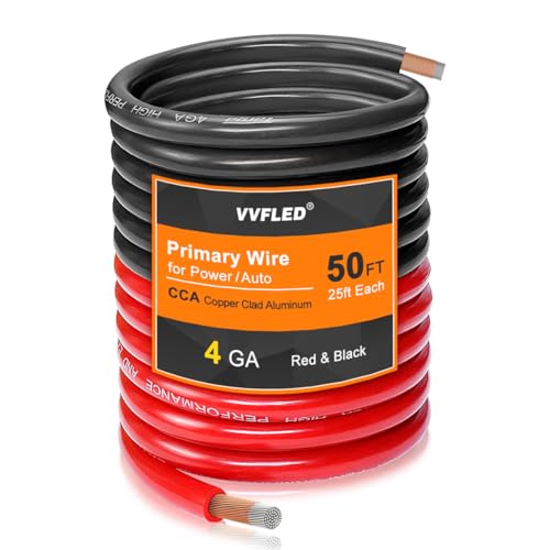 VVFLED 4 Gauge CCA Wire, (25ft Black+25ft Red) Automotive Wire Car Audio Battery Cable, Power/Ground Welding Cable, 4AWG Electrical Wire for Audio RV RC Trailer Speaker Amp 12V